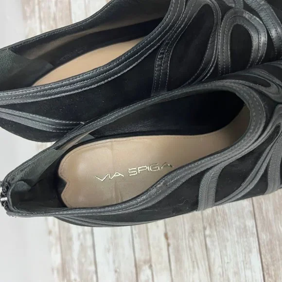 Via Spiga SIZE 10 Black Suede Platform 5” Heels Leather Booties - Picture 7 of 12